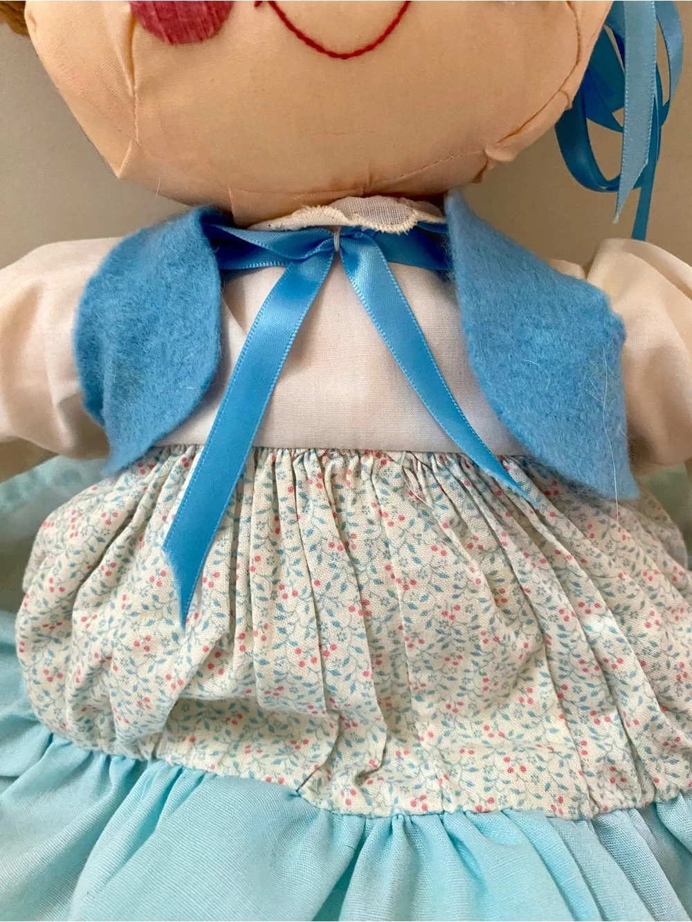 Rag Doll with Yarn Hair and Blue Dress 20”